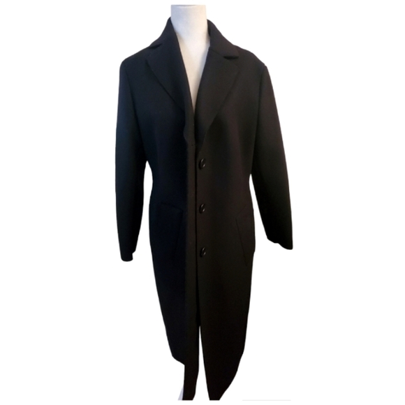 New AKRIS PUNTO Ruffled Back Single-Breasted Coat Size 12 Black - Picture 2 of 12